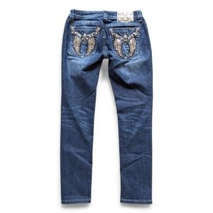 Miss Me Winged Pocket Jeans Mid Rise Skinny Dark Wash | Western Rock | Sz 28